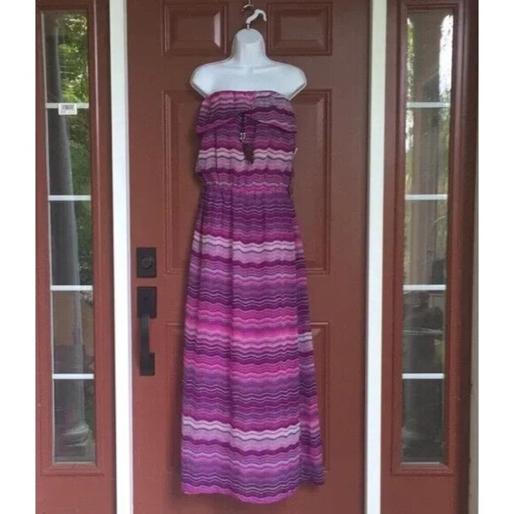 Ali & Kris Strapless Off The Shoulder Summer Sundress Peacock Feather Size Large